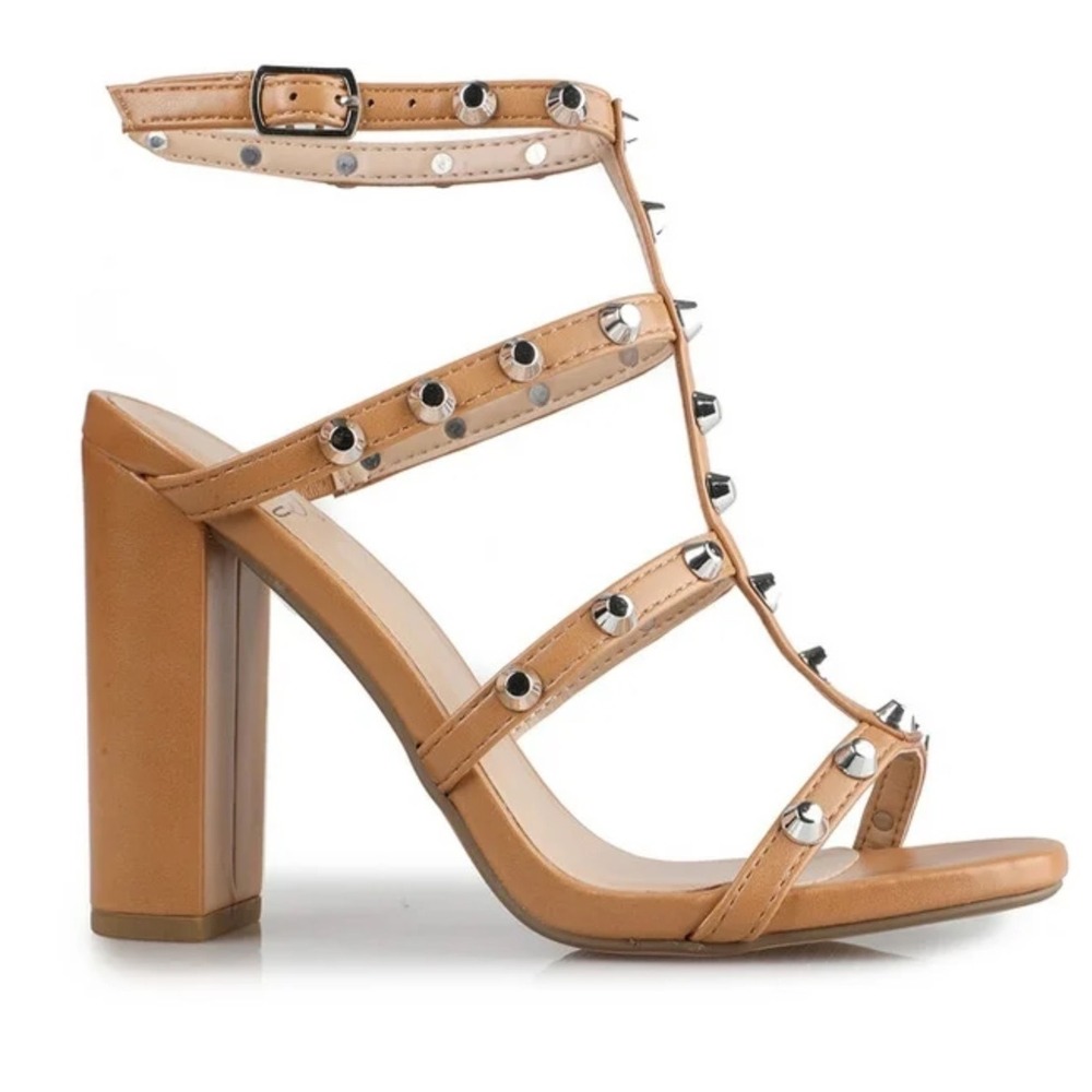 Dollhouse Vitro-S Camel Tan Studded Strappy Gladiator Block Heels Womens 6.5